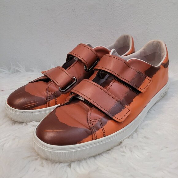 Tod Tod\'s Men\'s Orange Printed Leather Double Strap Low Top Sneaker Mens Size 9